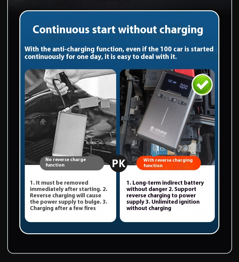 Autostartversuergung, integréiert Maschinn fir Inflatiounspompel, Batterie mat gerénger Leeschtung, Apparat, Noutfallstart, Zündung_voghion.com