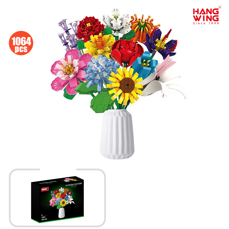 Byggklossar blomleksaker byggklossbukett blomsterarrangemang pojkar och flickor vuxna presenter små partiklar byggklossset_voghion.com