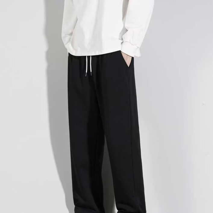 Pantalones deportivos para hombre, primavera y otoño, rectos, sueltos, de talla grande, de color liso, sencillos, informales, deportivos, de nueve puntos._voghion.com