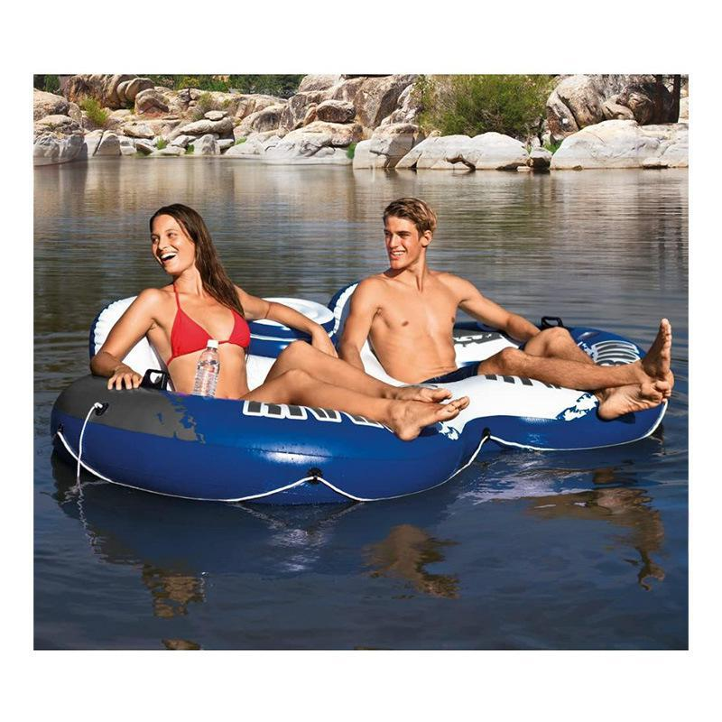 Asiento inflable con respaldo circular de agua azul, estilo europeo y americano, individual, doble y grueso, para playa y piscina._voghion.com