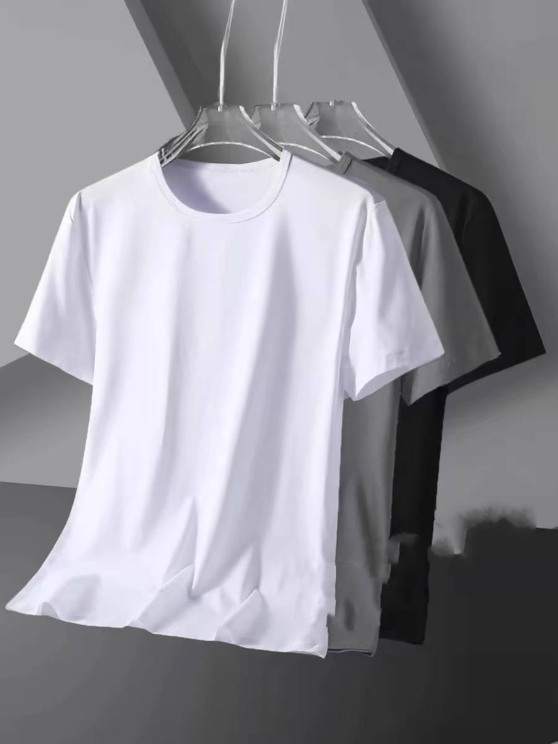 T-shirt à manches courtes en soie glacée et modal pour homme, haut d'été fin à séchage rapide, grande taille, décontracté, manches courtes_voghion.com