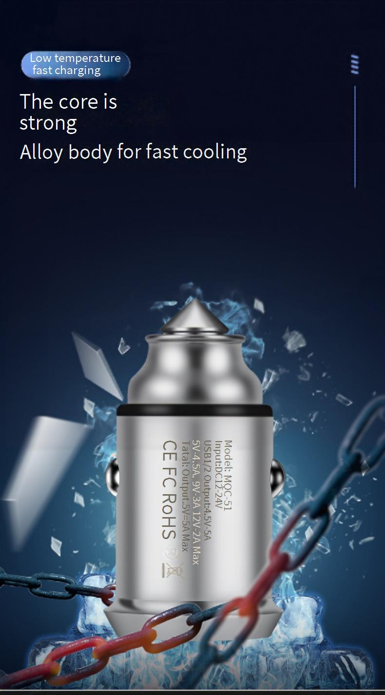 45W Car Charger, Dual USB QC3.0 Fast Charger Adapter With Titanium Emergency Window Breaker For IPhone Android Smartphones_voghion.com