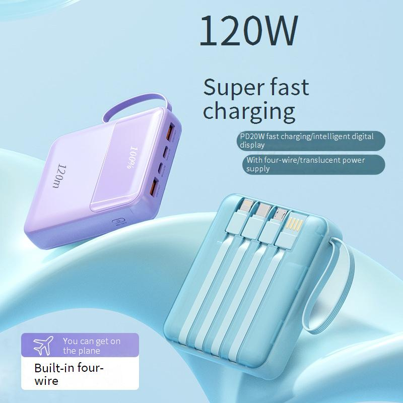 Tragbares Ladegerät mit 20.000 mAh und integrierten Kabeln, ultrakompakte und schnell aufladbare Powerbank für iPhone, Android und mehr_voghion.com