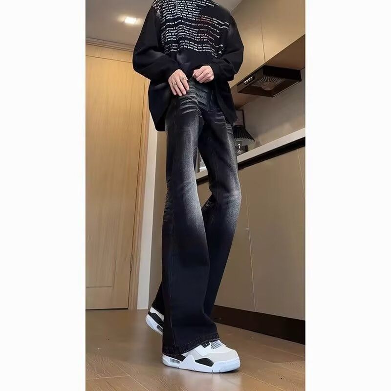 Vintage High-Waisted Wide-Leg Jeans – Retro Washed Black Denim With Distressed Hem & 90s Silhouette_voghion.com