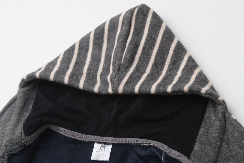 Mono para bebé Mother & Kids Premium con forro polar y capucha - Pelele para recién nacido de invierno y otoño (rayas/gris/negro) para niños de 0 a 12 meses_voghion.com