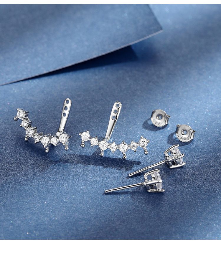 S925 Silver Women's Earrings Crescent Moon With Adjustable Height And Multiple Wearing Methods 50 Points Moissanite Earrings_voghion.com