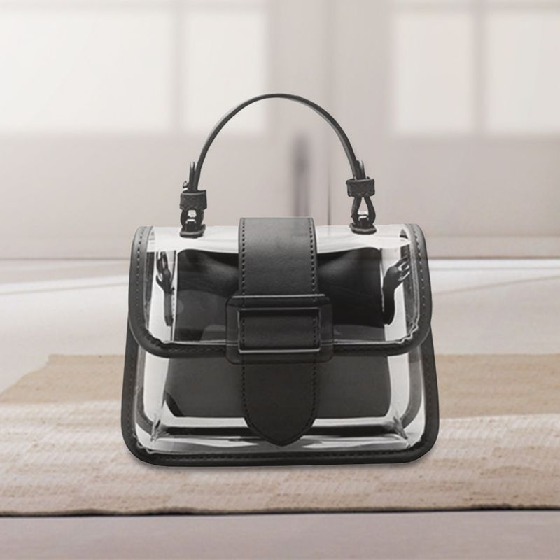 Lihao Borsa tote in PVC Impermeabile 2 in 1 Borsa trasparente con chiusura con fibbia per cintura per la vita quotidiana-Nero_voghion.com