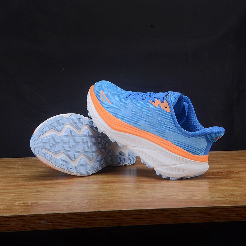 Orange And Blue Color-Block Racing Running Mesh Breathable Professional Technology Sports Training Shoes (Pu Shoes)_voghion.com