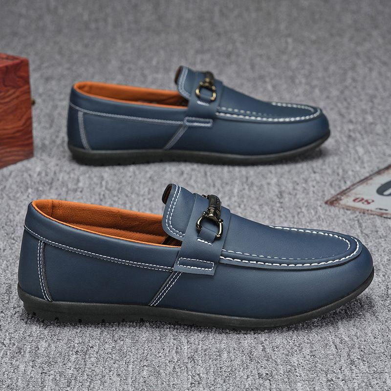 Mocassini bassi in pelle casual con punta rotonda, stile britannico alla moda, taglie forti, 2025, per uomo_voghion.com