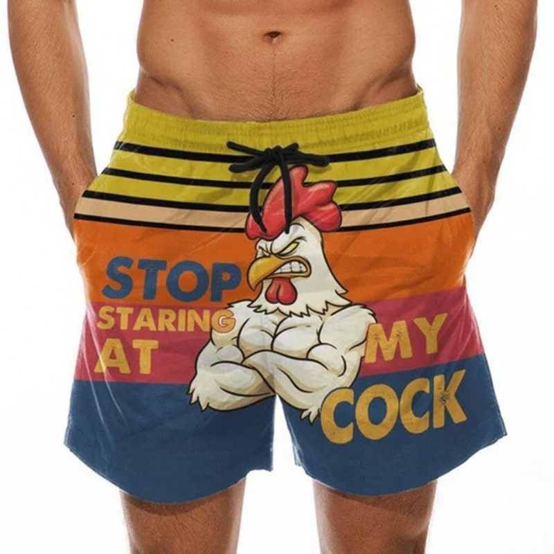 Unschlagbare Qualität Unschlagbare Qualität 2025 Herren-Badehose mit 3D-Truthahnkopf-Aufdruck und neckischem Bananenmuster_voghion.com