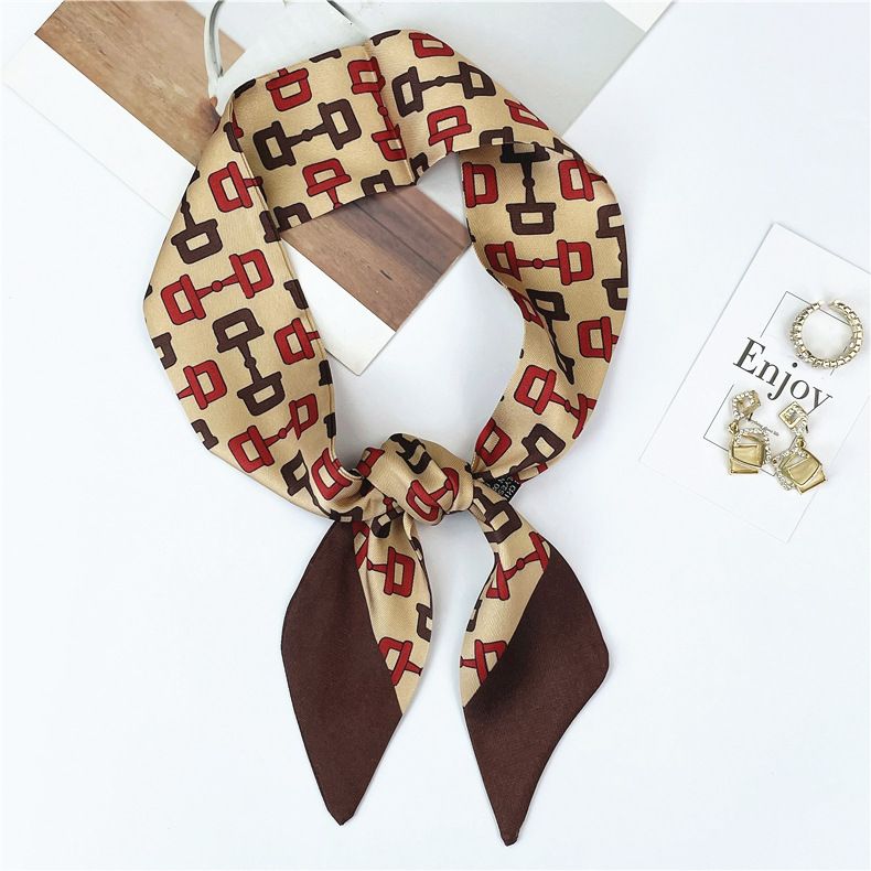 Spring and Autumn Seasons Thin Chain Simulation Silk Satin Long Scarf, Headband, Women's Professional Clothing Binding_voghion.com