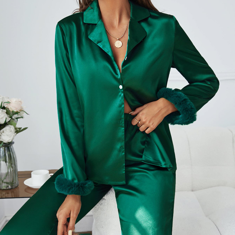 Pigiami in raso, maniche lunghe in seta di ghiaccio di fascia alta, capispalla, vestiti per la casa, abiti da donna transfrontalieri, pantaloni in due pezzi_voghion.com