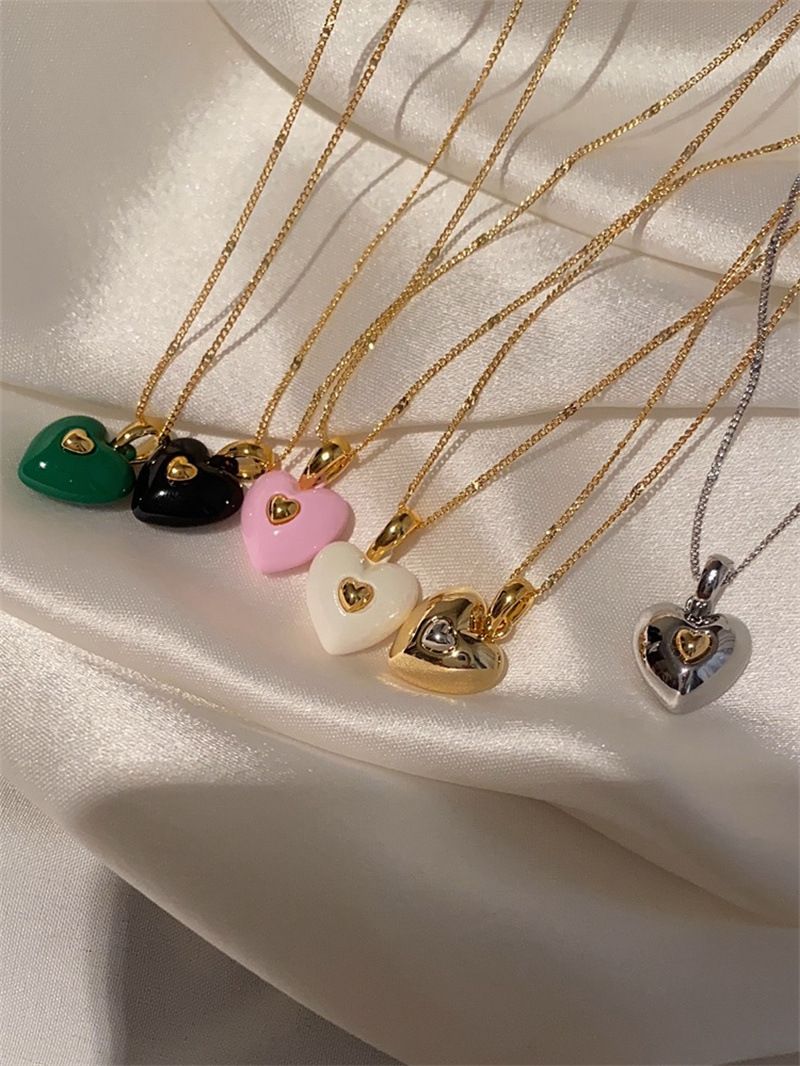 Collana con ciondolo coreano alla moda per donna, catene per clavicola a forma di cuore in smalto smaltato, collari per collo 2024, nuovi gioielli alla moda primaverili_voghion.com