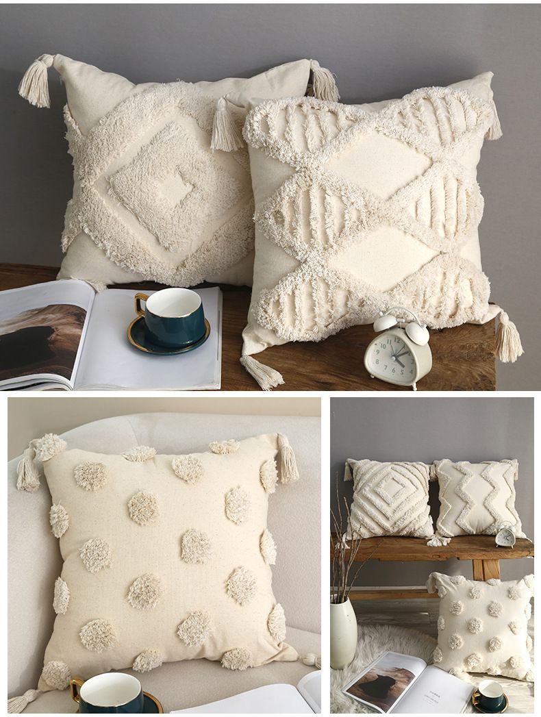 Hemo French Boho Kissenbezug-Set – getufteter Kissenbezug mit/ohne Einsatz (45 x 45 cm/30 x 50 cm, Poly-Baumwoll-Mischgewebe, 12 Muster)_voghion.com