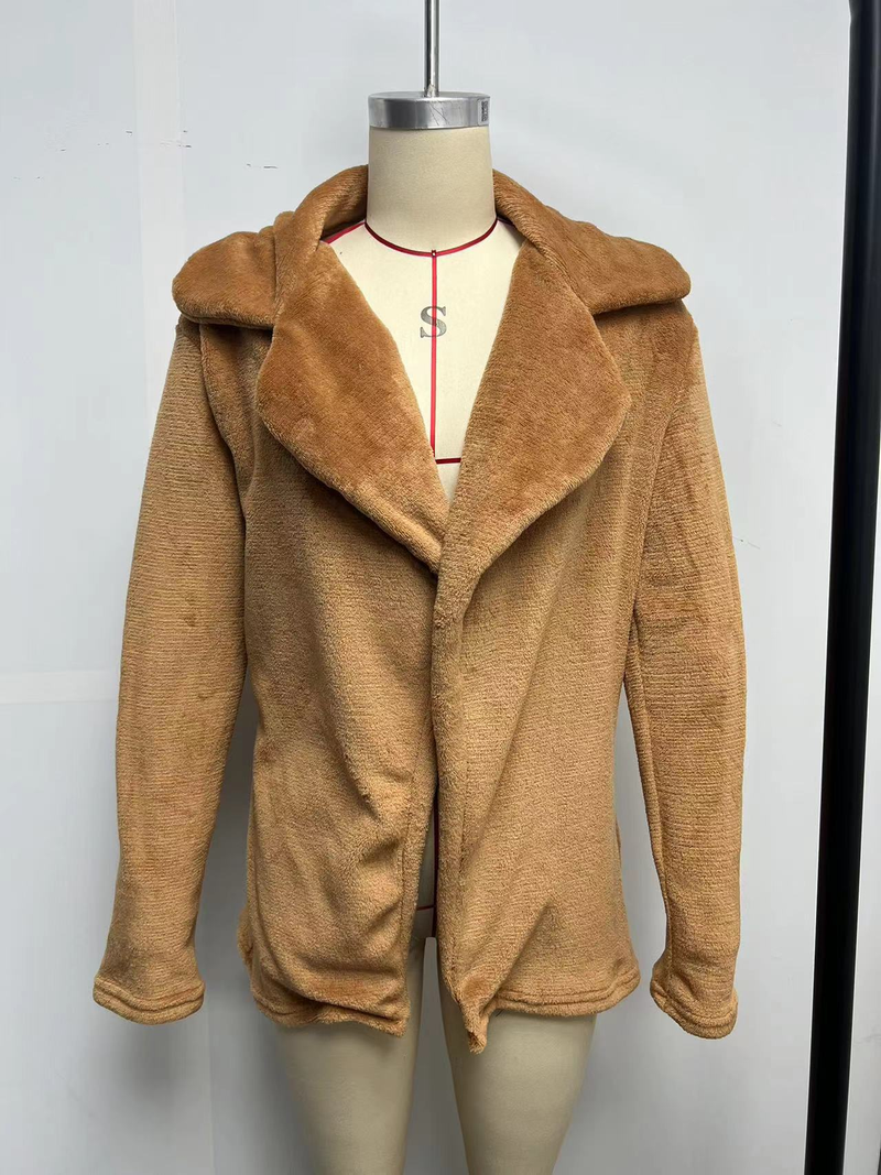 Women's Clothing Autumn and Winter Jacket Sexy Plush Lapel Slim Jacket_voghion.com