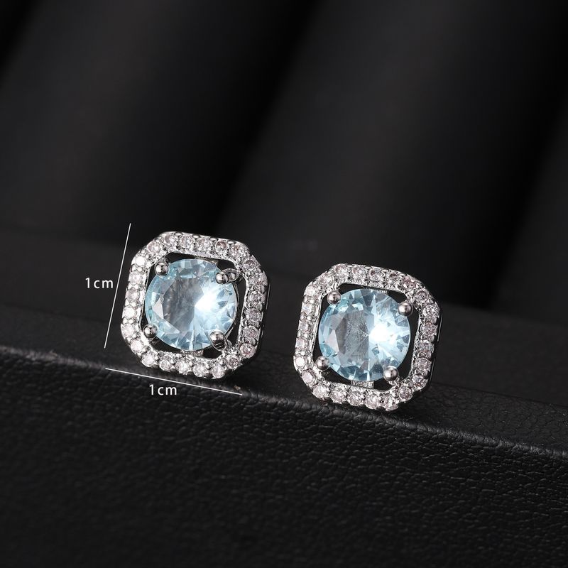 Korean Style Micro-Inlaid Zircon Square Earrings For Women (Elegant Chamfered Edge Design, Hot Selling)_voghion.com