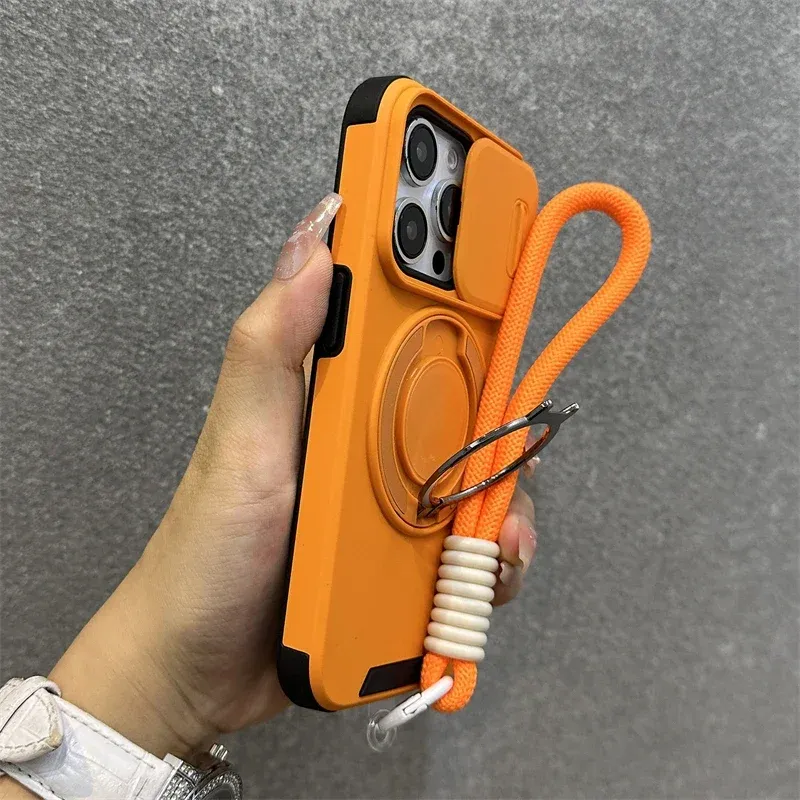 Etui Armor Magnetic Bracket do iPhone'a 16 14 13 12 11 15 Pro Max 16 Plus z smyczą, ochroną aparatu i wstrząsoodpornym etui_voghion.com