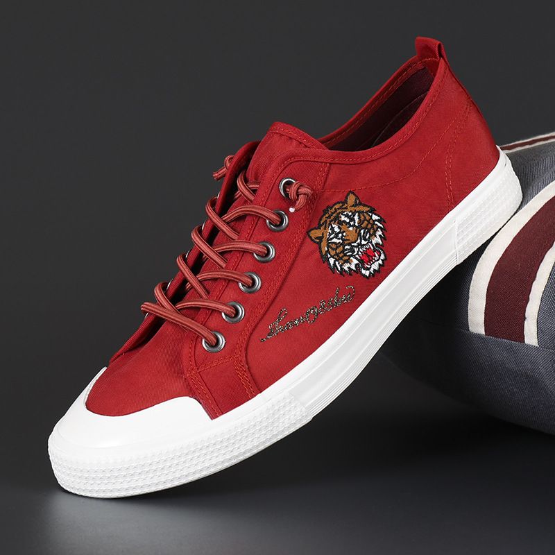 Scarpe da ginnastica casual classiche ricamate basse in tela lucida, con ombrello in seta ghiacciata, traspiranti, con lacci e suola morbida, Euro Step_voghion.com
