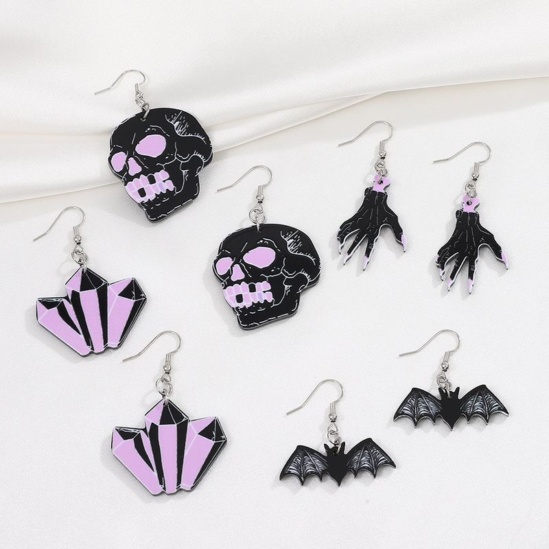 Boucles d'oreilles en acrylique pour femme, motif chauve-souris, motif crâne drôle et sombre, tendance et créative, pour Halloween_voghion.com