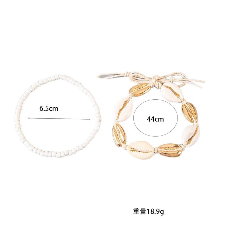 Ocean Beach Hawaiian Vacation Style Rice Bead Shell Woven Adjustable Unisex Anklet Set_voghion.com