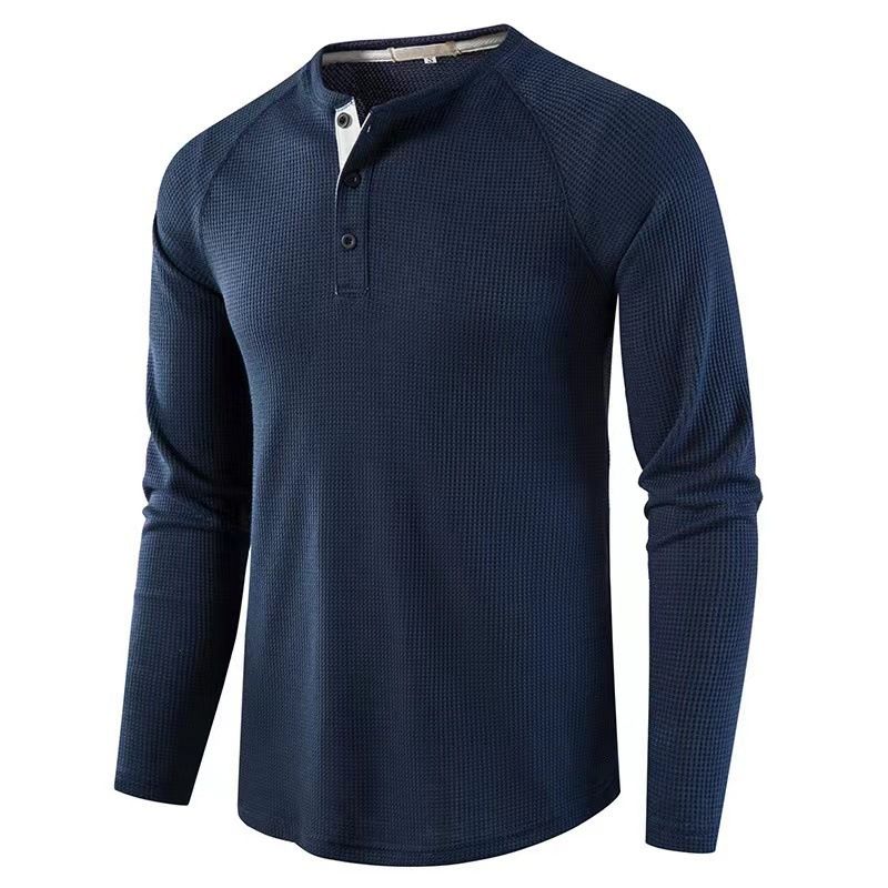 Unbeatable Quality Autumn And Winter New T-shirt Men's Solid Color Long Sleeved Base Henry Shirt_voghion.com
