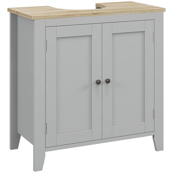 kleankin Bathroom Vanities, Pedestal Sink Cabinet With U-Shaped Cut-out And Adjustable Shelf, Gray_voghion.com