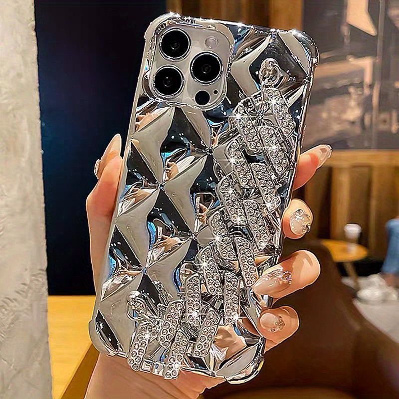 Carcasă de telefon TPU pentru 15 Pro Max 14 13 12 Pro, husă anti-șoc cu curea cu diamante strălucitoare, carcasă spate portabilă la modă cu sclipici și pietre_voghion.com