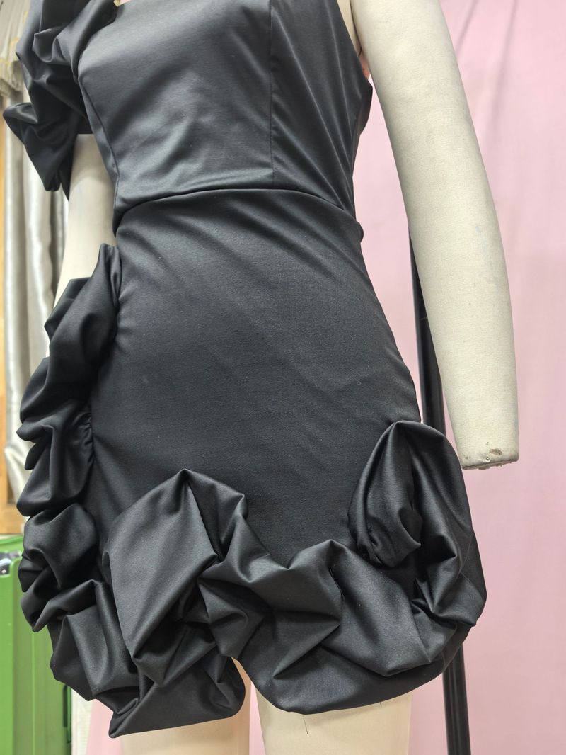 Abito aderente monospalla elegante da donna, con volant in vita, a vita alta, con fasciatura, per feste, appuntamenti serali e lavoro (bianco/nero/rosa/blu, XXS-XXL)_voghion.com