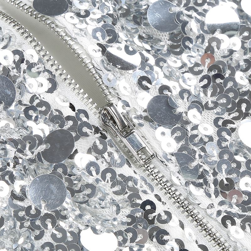 Abito da donna a maniche lunghe con collo alto e paillettes in tinta unita, nuovo ed elegante abito da festa di alta gamma_voghion.com