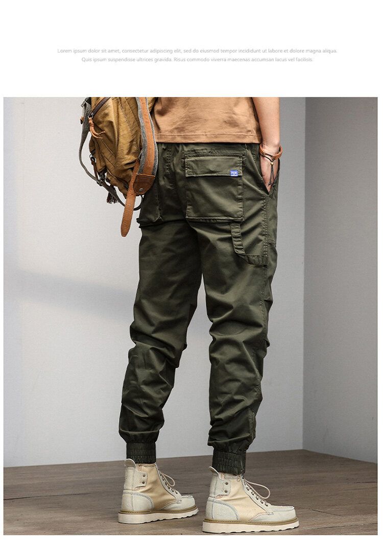 Summer new versatile simple fashion casual personality Japanese retro overalls trousers casual trousers sports outdoor leggings_voghion.com