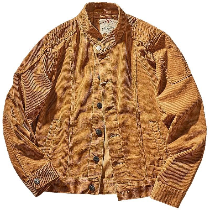 Giacca corta in velluto a coste retrò vintage da uomo, giacca in velluto a coste con colletto rialzato lavato e cuciture da uomo_voghion.com