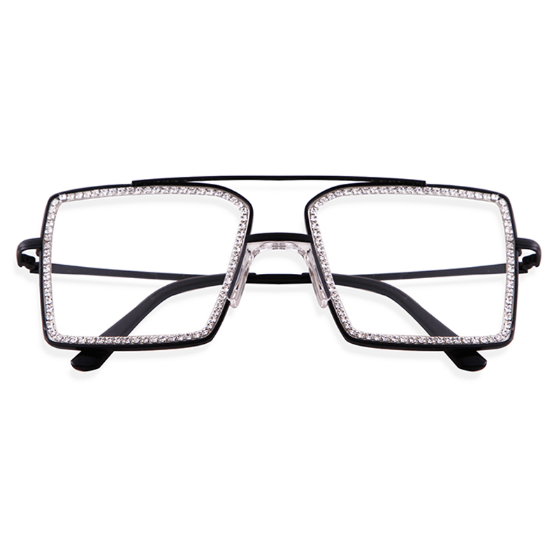 Square Anti Blue Light Blocking Glasses for Women with Rhinestone Thick Computer Eyeglasses_voghion.com