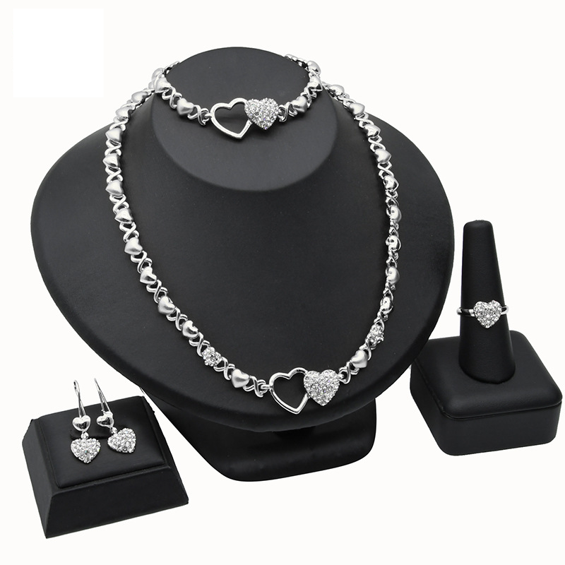 Guld hjärta smycken set brud smycken halsband ring örhängen armband grossist_voghion.com