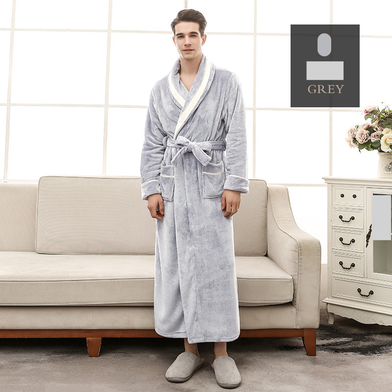Neues verdicktes und langes Nerz-Samt-Nachthemd für Paare im Herbst und Winter für Männer und Frauen mit Spleißen von farbigem Flanell-Bademantel_voghion.com