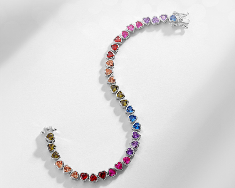 Bracelet en zircon arc-en-ciel d'amour, paquet en argent S925 incrusté de pierres précieuses colorées en zirconium, bijoux à la main simples et légers, mode de luxe pour femmes_voghion.com