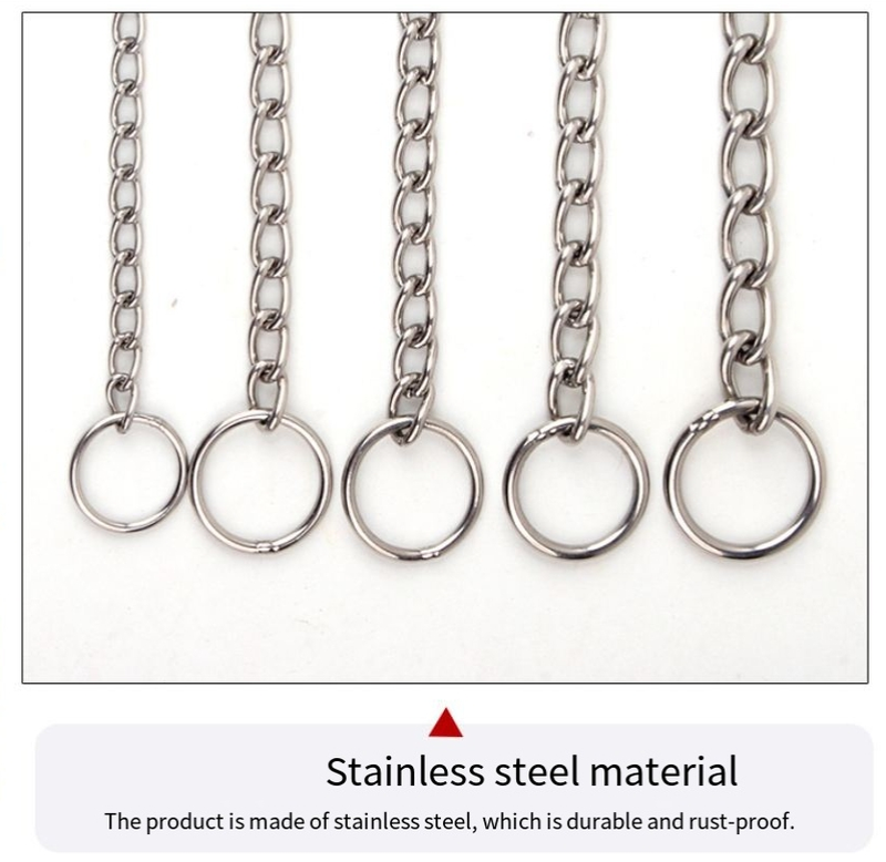 Coleira de corrente de metal em aço inoxidável com alça dupla para cães_voghion.com