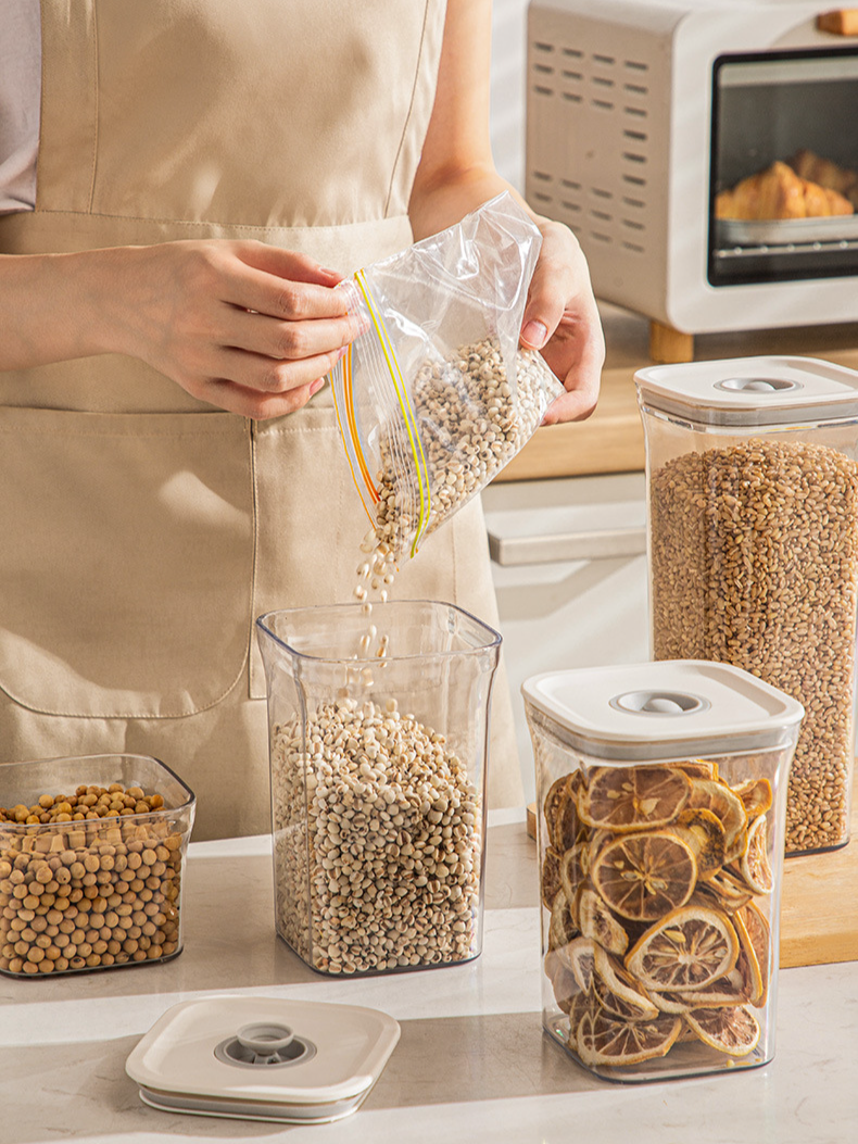 Pote selado a vácuo, tipo push, caixa de armazenamento de grãos de alimentos, pote de armazenamento de plástico transparente, pote elétrico a vácuo_voghion.com