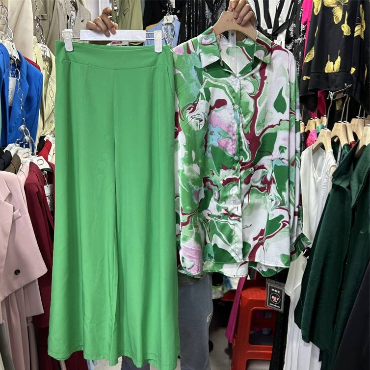 Abbigliamento da donna, stampato, alla moda, taglie forti, camicia a maniche lunghe, pantaloni a gamba larga, completo due pezzi_voghion.com