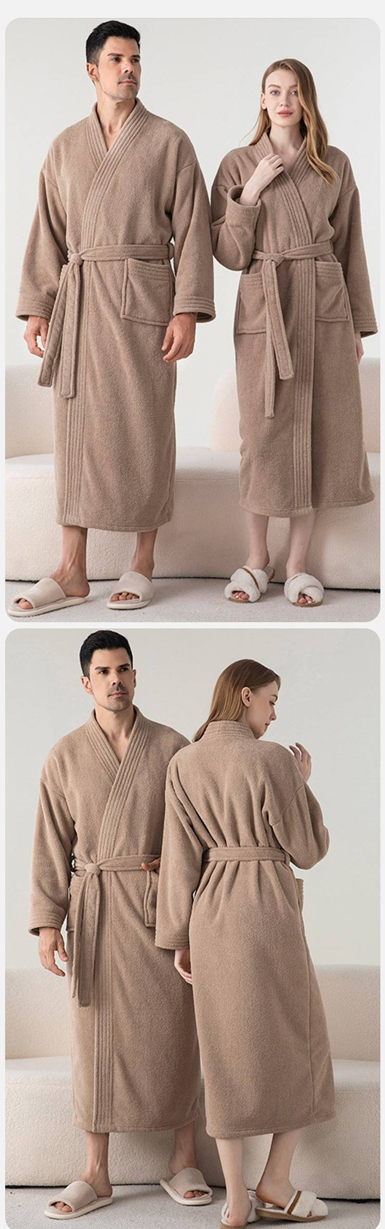Premium Fleece Bathrobe For Women & Men - Ultra Soft Winter Sleepwear, Long Cozy Loungewear Robe With Thick Plush Fabric, Unisex Homewear_voghion.com