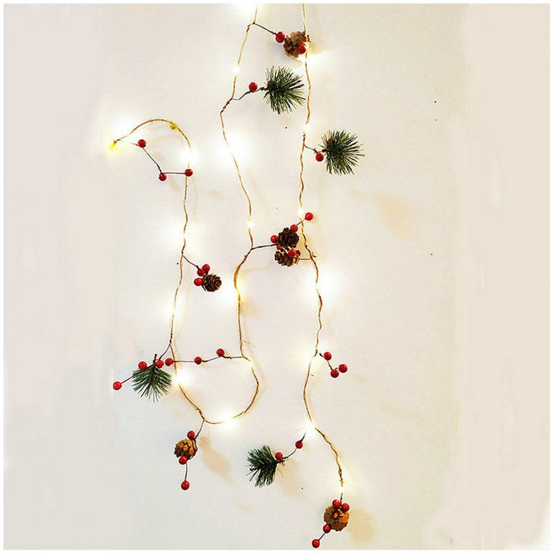 Guirnalda de luces LED navideñas artesanales con forma de piña, 20/30 bombillas de color blanco cálido, 2 m/3 m, para decoración interior y exterior, para el hogar, fiestas, ventanas, árboles, etc._voghion.com