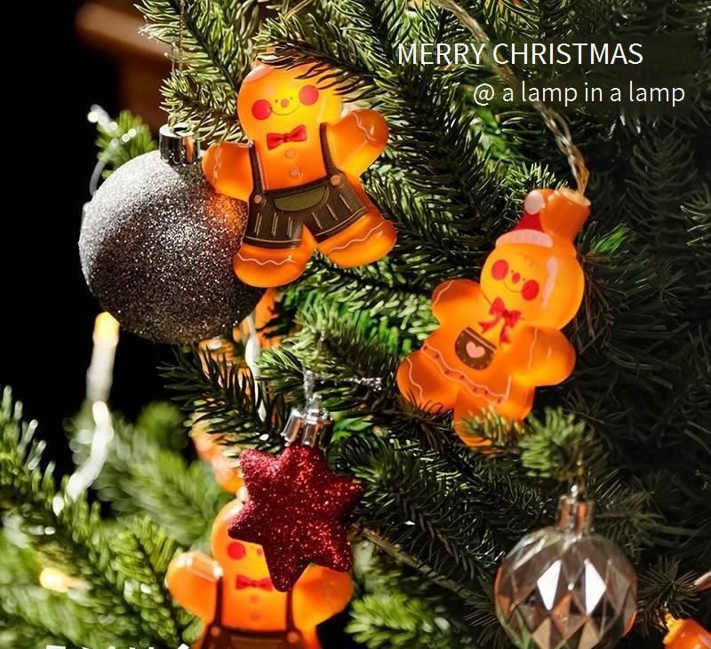 Guirnalda de luces LED para decorar el árbol de Navidad: luces de hadas a pilas con adornos de hombrecito de jengibre._voghion.com