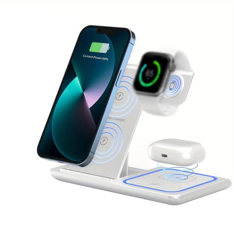 Stazione di ricarica rapida pieghevole 3 in 1, supporto per caricabatterie wireless da 15 W compatibile con iPhone 15, 14, 13, 12, 11/Pro/Max/Mini/Plus, X, XR_voghion.com