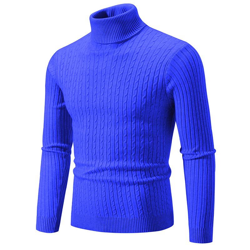 Maglione invernale elasticizzato a tinta unita, caldo, a collo alto, da uomo, in maglia a coste, vestibilità slim_voghion.com