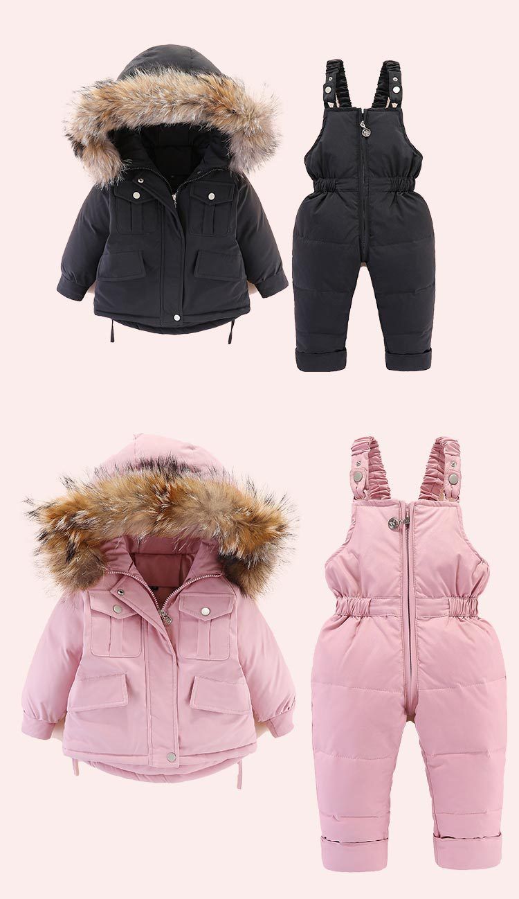 Premium Baby Down Jacket Set – Luxe Fur Hooded Coat & Pants (80-110cm, 80% White Duck Down, 5 Stylish Colors, Korean Trendy Design)_voghion.com