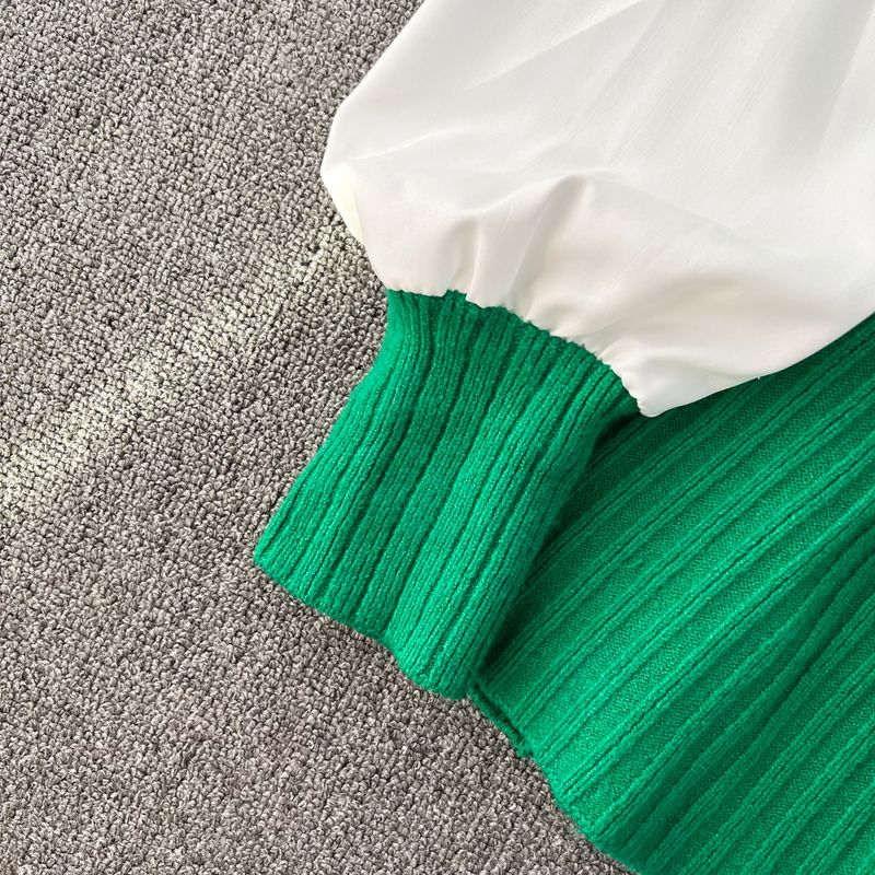 Damenbekleidung Neue lockere weiße Hemdoberteile für Damen im Herbst und Winter, geschlitzte Strickweste mit Design, modischer und altersreduzierender zweiteiliger Anzug_voghion.com
