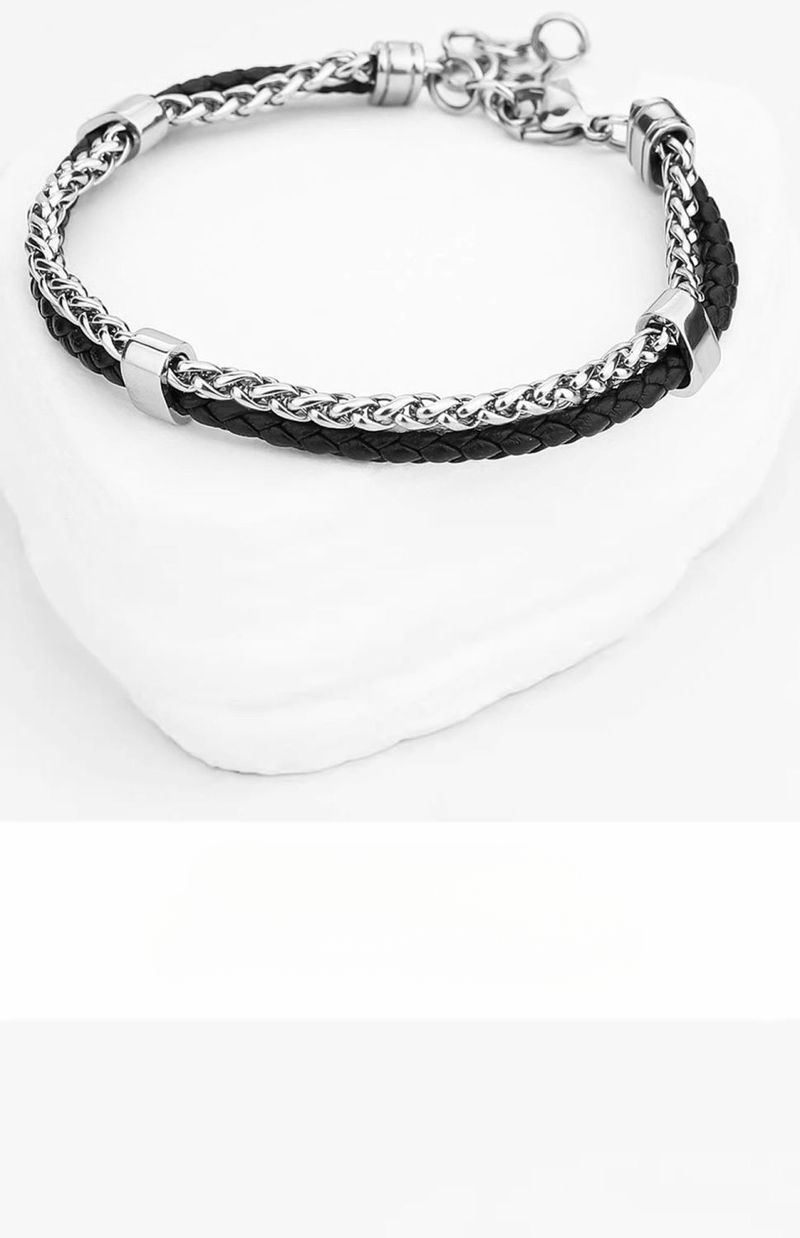 Klassisches doppellagiges Lederseilarmband für Herren, Titanstahl, lichtecht, Ins-Stil, elegant, High-End, Geburtstags-Qixi_voghion.com