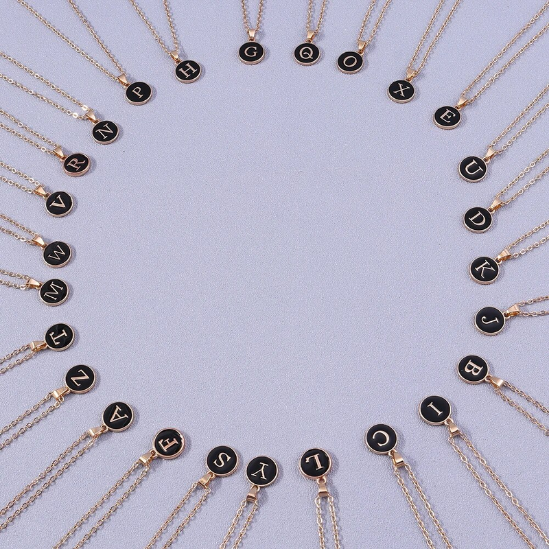 Collier avec pendentif en 26 lettres avec initiales de nom pour femme, collier en émail de l'alphabet A à Z, cadeaux d'anniversaire pour filles, accessoires de bijoux_voghion.com