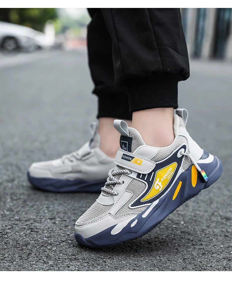 Kid Sneakers Sport For Boys Fashion Leather Children Breathable Mesh Comfort Casual Walking Outdoor Running Shoes_voghion.com