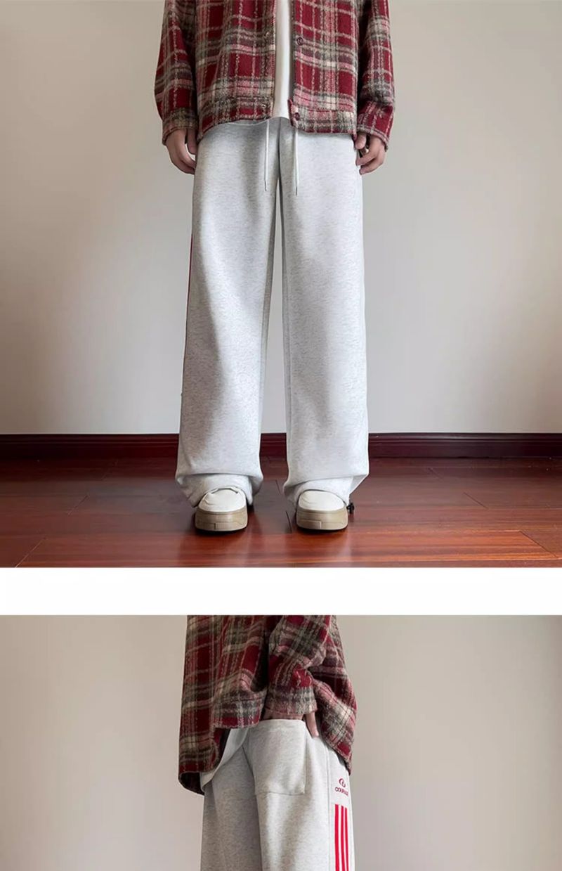 Calça de moletom listrada com três barras para homens, primavera e outono de 2024, calça casual de perna larga, calça esportiva reta e solta_voghion.com