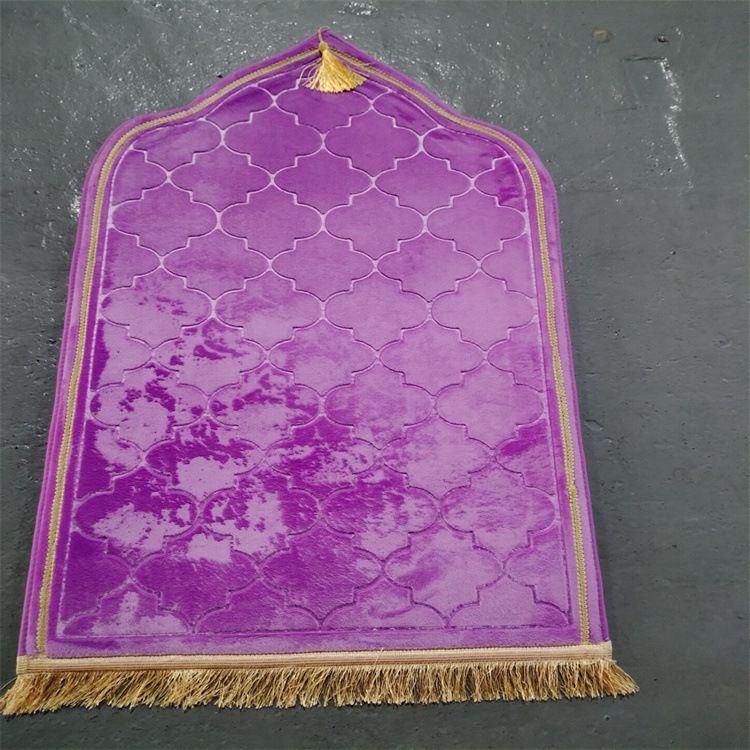 Islamischer Gebetsteppich für muslimische Anbetung, extra dicker Flanellteppich mit Prägung, faltbar, rutschfest, für den Außenbereich, nationaler Stil, Quaste, einfarbiger Teppich_voghion.com